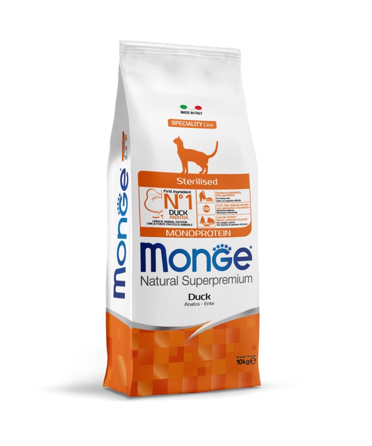 Сухой корм Monge Cat Speciality Line Monoprotein Sterilised для стерилизованных кошек, из утки 10 кг