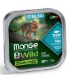 Влажный корм Monge Cat BWild GRAIN FREE для стерилизованных кошек, беззерновой, из тунца с овощами, консервы 100 г