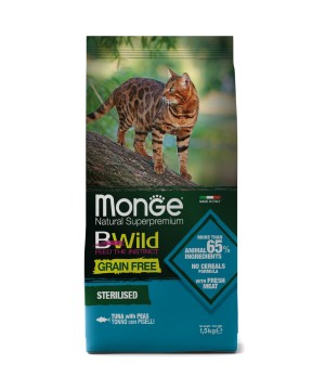 Сухой корм Monge Cat BWild GRAIN FREE для стерилизованных кошек, беззерновой, из тунца, 1,5 кг