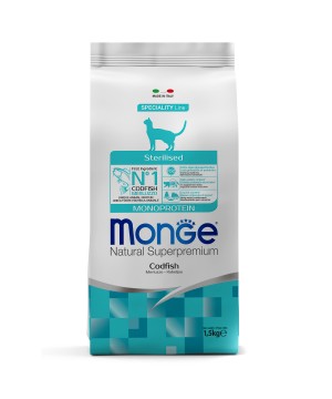 Сухой корм Monge Cat Speciality Line Monoprotein Sterilised для стерилизованных кошек, из трески 1,5 кг