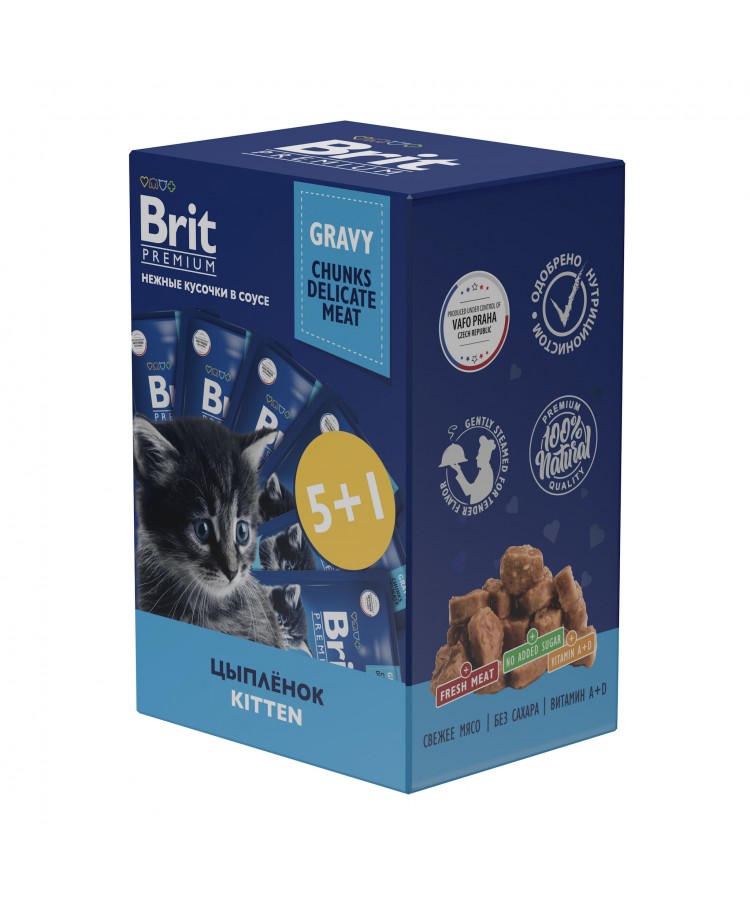 Brit Premium Пауч 5+1 цыпленок в соусе для котят 6*85 г