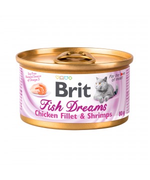 Консервы суперпремиум класса для кошек Brit (Брит) Care Fish Dreams с куриным филе и креветками 80 гр.