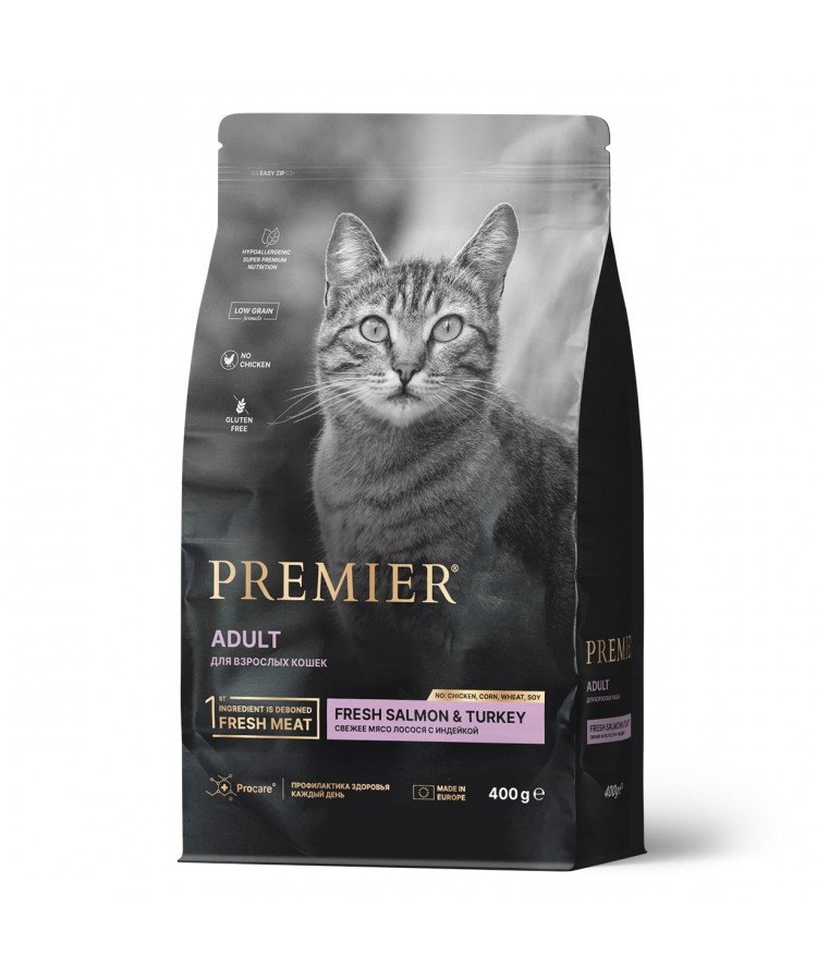 Premier Cat Salmon&Turkey ADULT (Свежее филе лосося с индейкой для кошек) 400 г