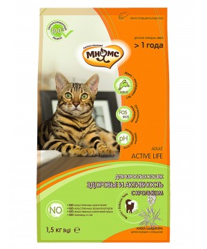 Мнямс Active Life Сухой корм с кроликом для взрослых кошек 1,5 кг