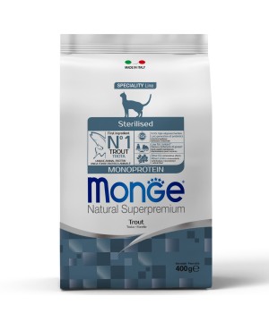 Сухой корм Monge Cat Speciality Line Monoprotein Sterilised, для стерилизованных кошек, из форели 400 г