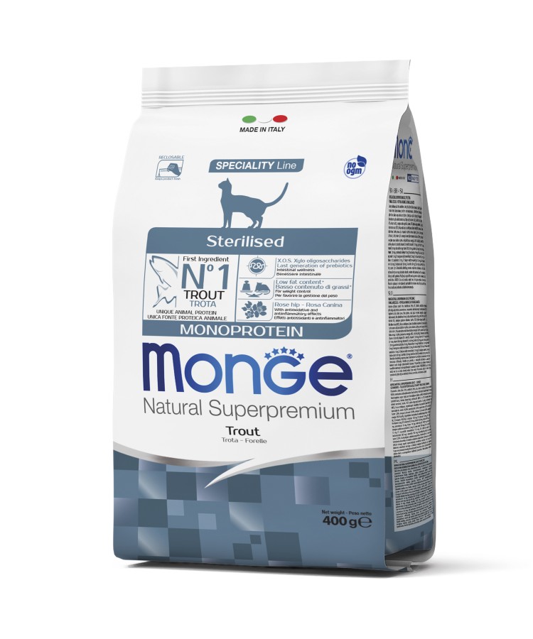 Сухой корм Monge Cat Speciality Line Monoprotein Sterilised, для стерилизованных кошек, из форели 400 г