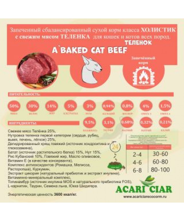 Acari ciar Запеченный корм д/кошек говядина/батат/рис 1.5 кг