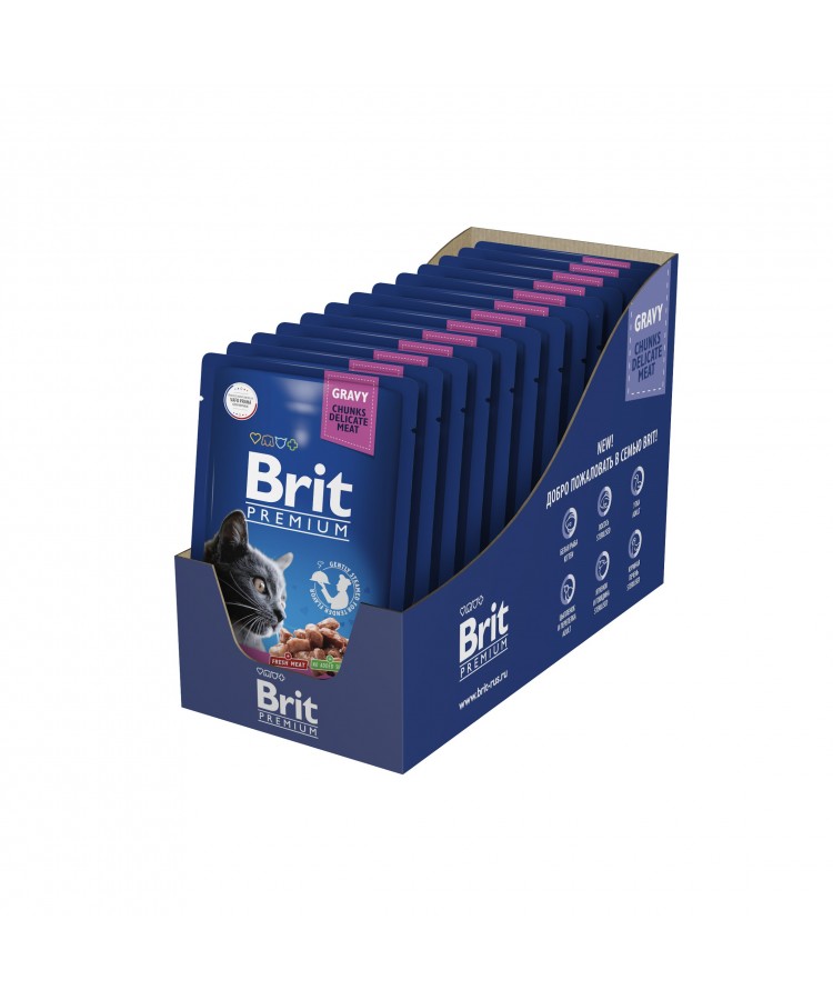 Brit Premium Пауч цыпленок и индейка в соусе для взрослых кошек 85 гр.