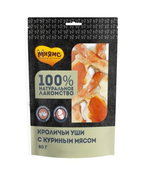 Лакомство Мнямс для собак кроличьи уши с куриным мясом 80 г