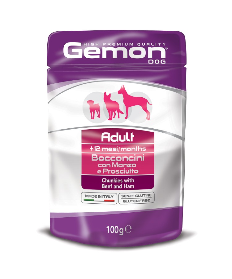 Gemon Dog Pouch паучи для собак кусочки говядины с ветчиной 100г