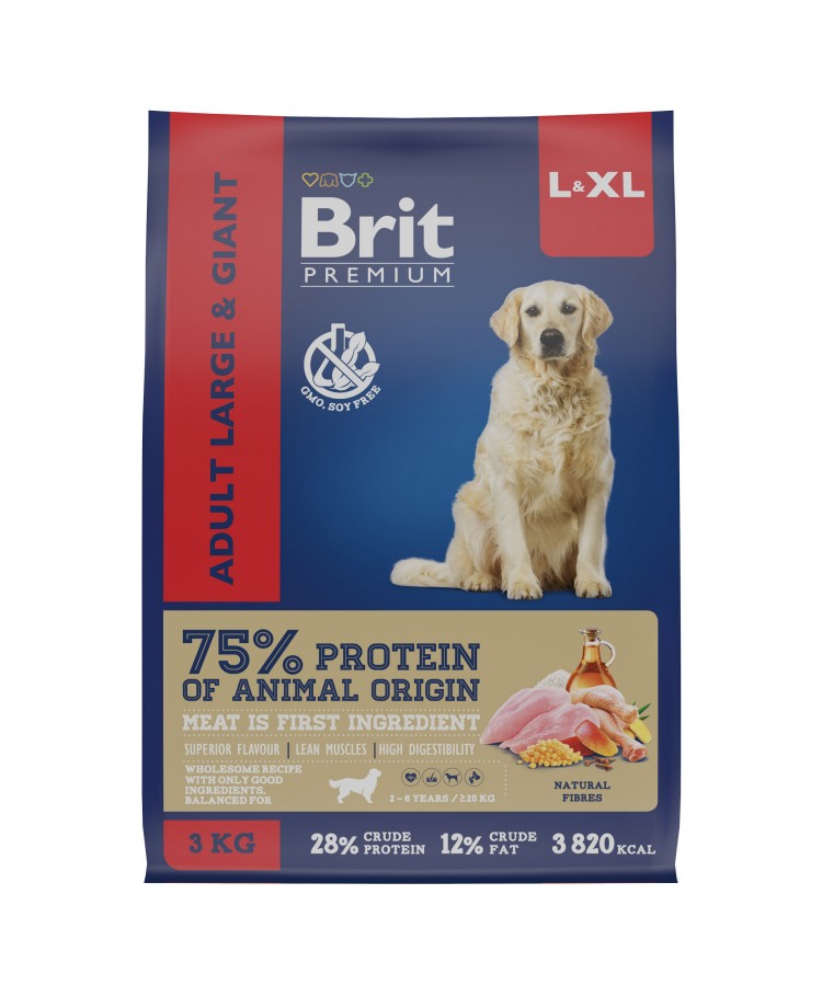 Brit Premium Dog Adult Large and Giant с курицей для взрослых собак крупных и гигантских пород 3 кг