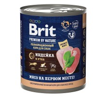 Брит Brit (Брит) Premium By Nature консервы с индейкой и уткой для взрослых собак всех пород, 850 гр