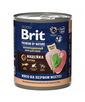 Брит Brit (Брит) Premium By Nature консервы с индейкой и уткой для взрослых собак всех пород, 850 гр