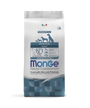 Сухой корм Monge Dog Speciality Line Monoprotein для взрослых собак всех пород, из форели с рисом и картофелем 2,5 кг