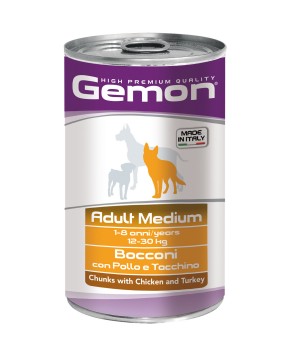 Gemon Dog Medium консервы для собак средних пород кусочки курицы с индейкой 1250г