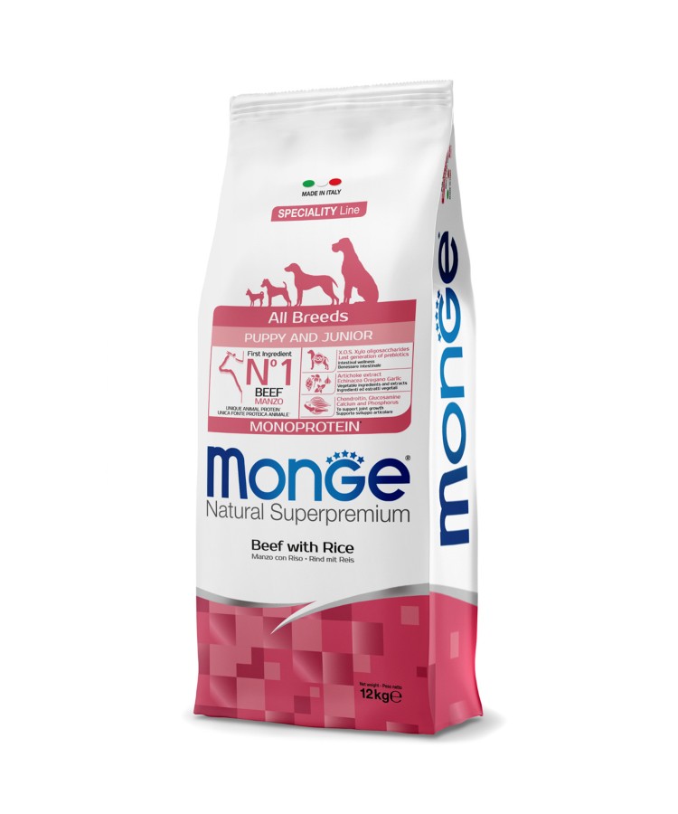 Сухой корм Monge Dog Speciality Line Monoprotein Puppy & Junior корм для щенков всех пород, из говядины с рисом 12 кг