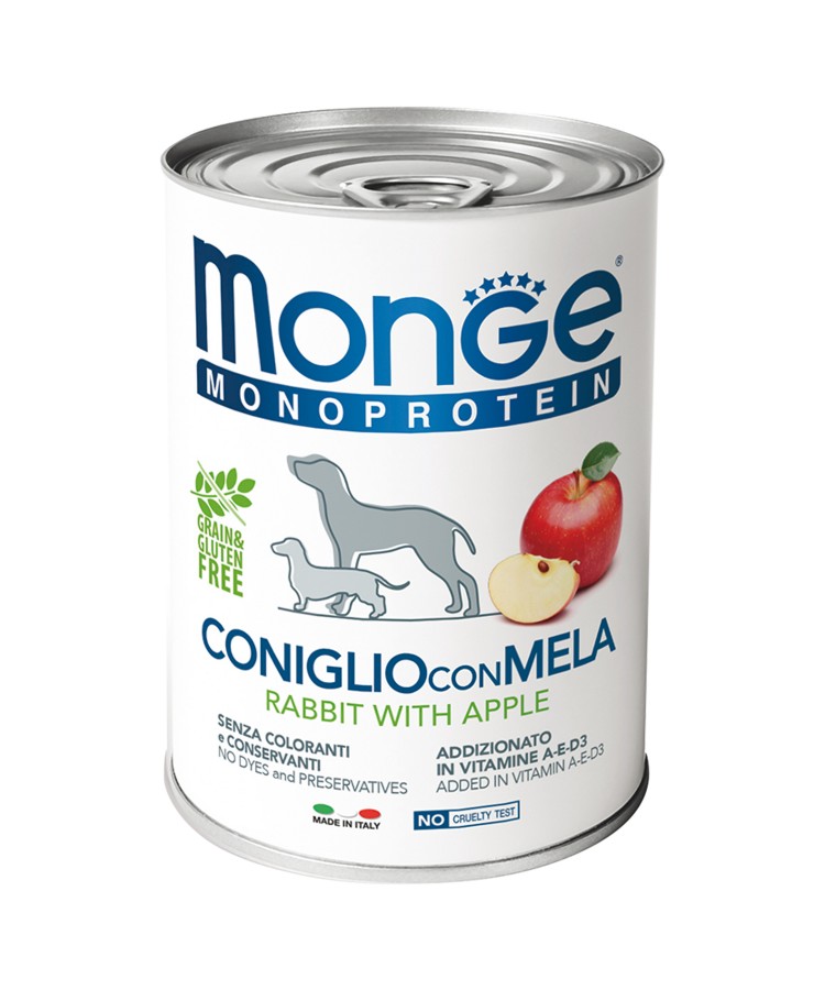 Monge Dog Monoprotein Fruits консервы для собак паштет из кролика с рисом и яблоками 400г