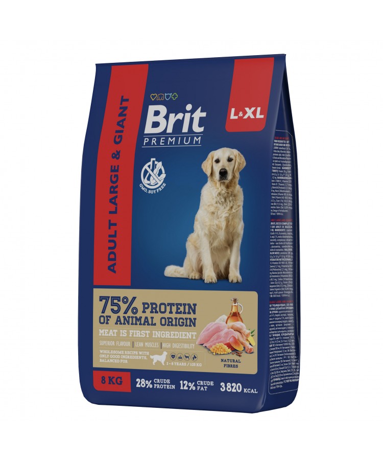 Brit Premium Dog Adult Large and Giant с курицей для взрослых собак крупных и гигантских пород 8 кг