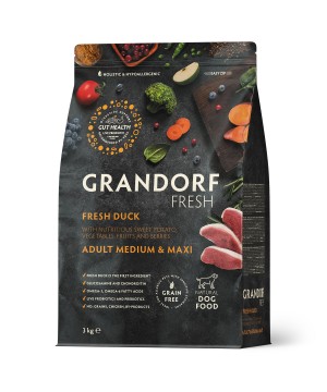 Беззерновой корм GRANDORF Fresh Adult MEDIUM & MAXI Duck & Sweet Potato (Свежее мясо утки с бататом для собак средних и крупных пород) 3 кг