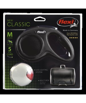 Набор Flexi NEW Classic Basic M 5 м/до 20 кг трос + LED фонарик + Multi-box черный