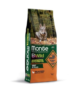 Сухой корм Monge Dog BWild GRAIN FREE, для взрослых собак, беззерновой, утка с картофелем 12 кг