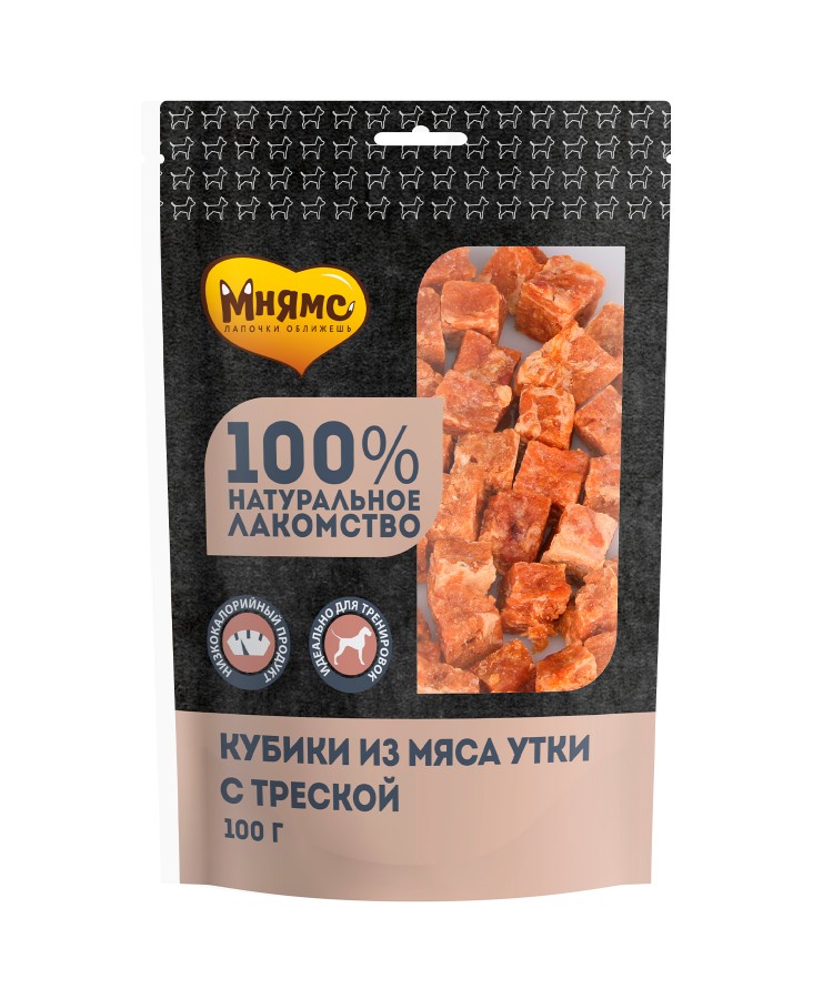 Лакомство Мнямс для собак кубики из мяса утки c треской 100 г