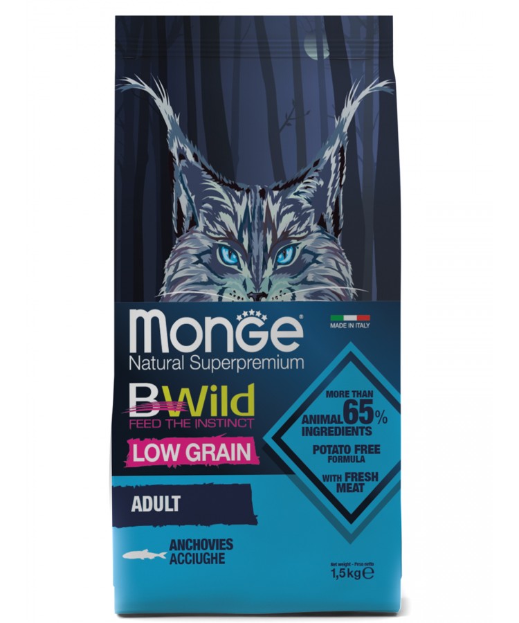 Monge BWild Cat Anchovies корм для взрослых кошек с анчоусами 1,5 кг