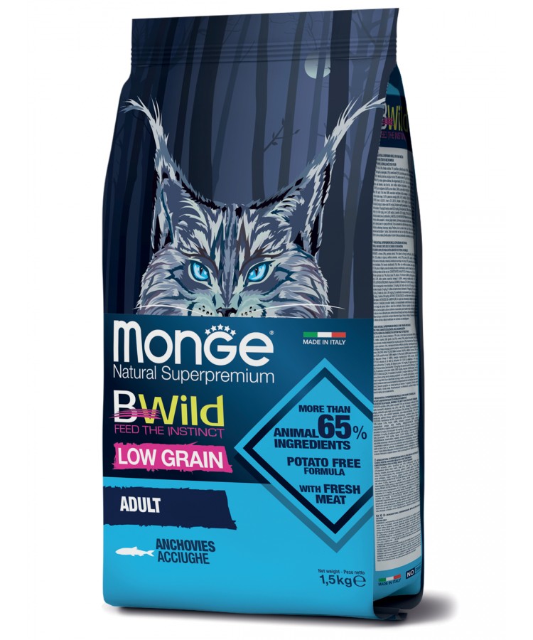 Monge BWild Cat Anchovies корм для взрослых кошек с анчоусами 1,5 кг