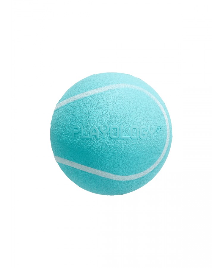 Playology хрустящий жевательный мяч SQUEAKY CHEW BALL 6 см с пищалкой и с ароматом арахиса, голубой