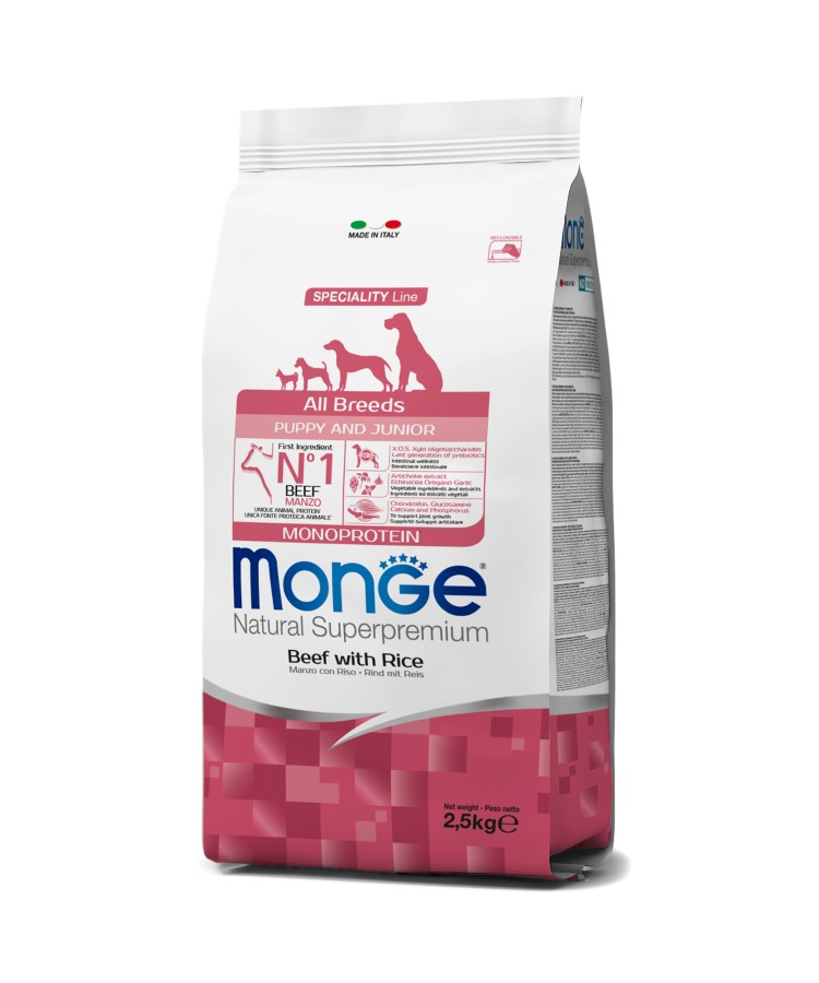 Сухой корм Monge Dog Speciality Line Monoprotein Puppy & Junior корм для щенков всех пород, из говядины с рисом 2,5 кг