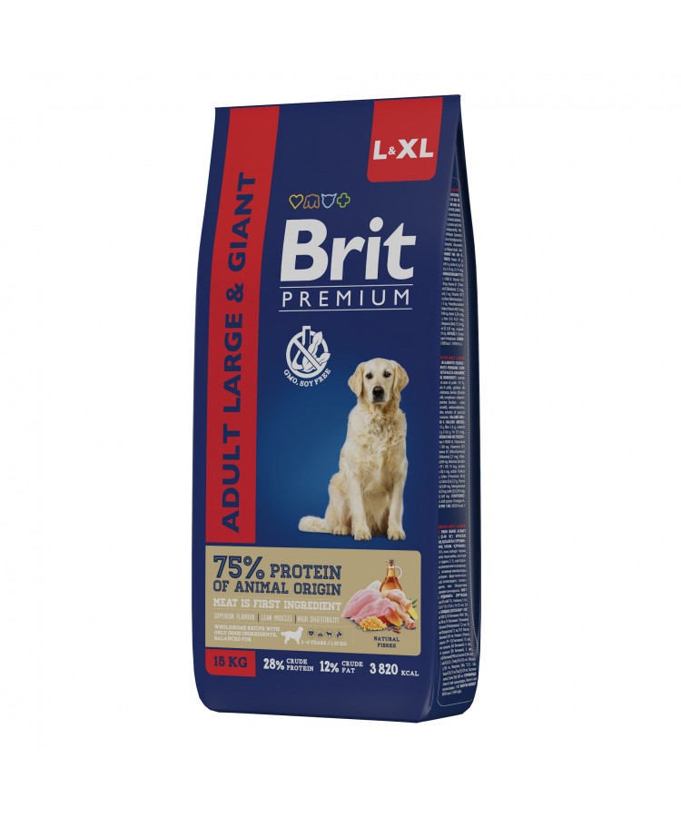 Brit Premium Dog Adult Large and Giant с курицей для взрослых собак крупных и гигантских пород 15 кг