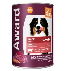 Влажный корм AWARD для взрослых собак паштет из говядины с бататом 400г
