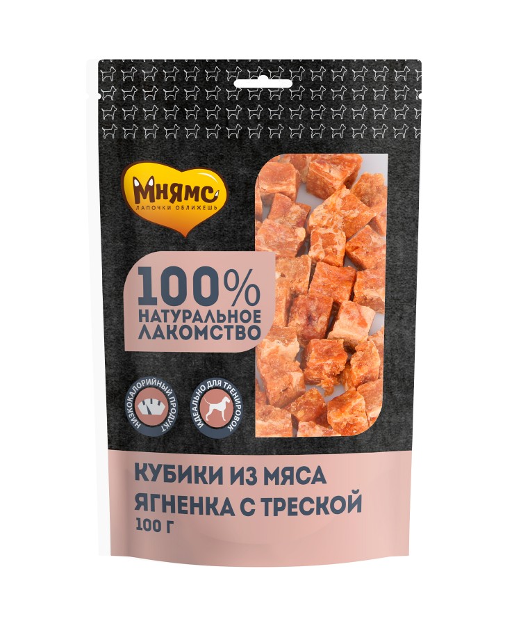 Лакомство Мнямс для собак кубики из мяса ягненка с треской 100 г