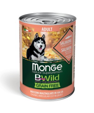 Влажный корм Monge Dog BWild GRAIN FREE для взрослых собак, беззерновой, из лосося с тыквой и кабачками, консервы 400 г