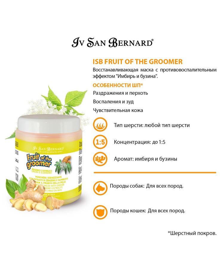 Маска Iv San Bernard Fruit of the Groomer Ginger&Elderbery, восстанавливающая с противовоспалительным эффектом 1 л