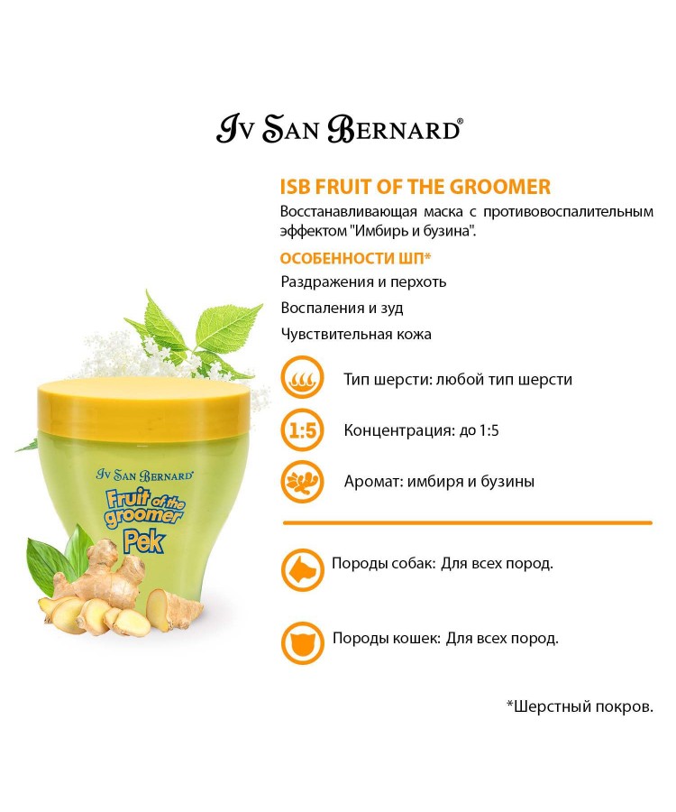 Маска Iv San Bernard Fruit of the Groomer Ginger&Elderbery, восстанавливающая с противовоспалительным эффектом 250 мл