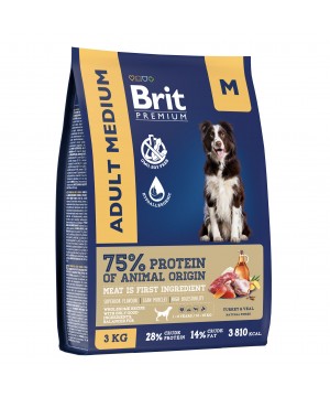 Brit (Брит) Premium Dog Adult Medium с индейкой и телятиной для взрослых собак средних пород 3 кг