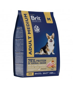 Brit (Брит) Premium Dog Adult Medium с курицей для взрослых собак средних пород 1 кг