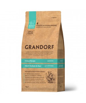 GRANDORF DOG 4 Meat PROBIOTIC MED&MAXI (4 мяса с пробиотиками для собак средних и крупных пород) 1 кг.