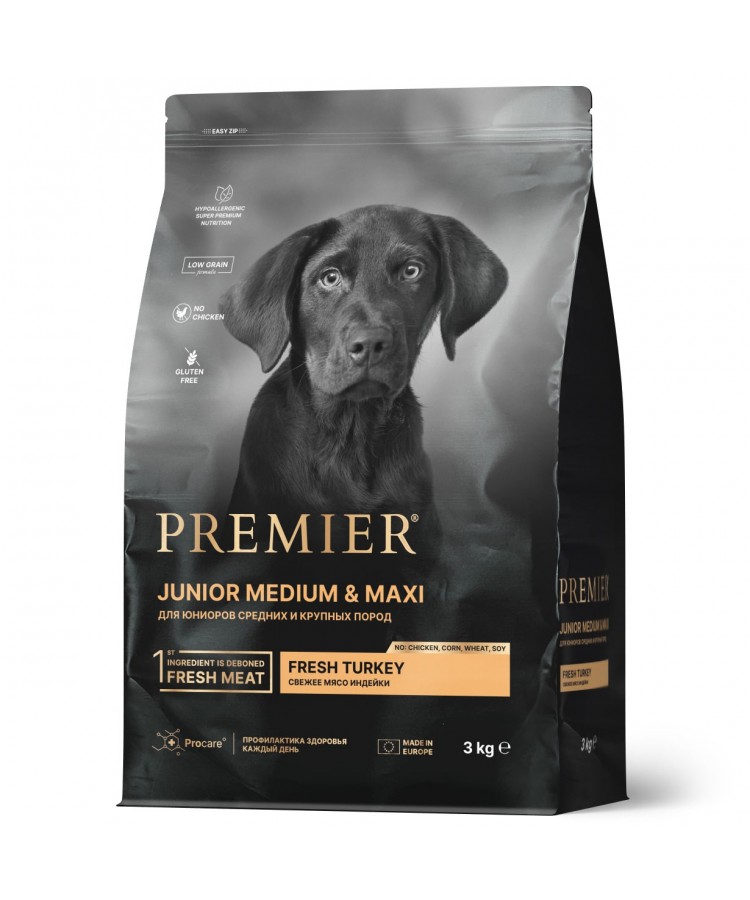 Premier Dog Turkey JUNIOR Medium&Maxi (Свежее мясо индейки для юниоров средних и крупных пород) 3 кг