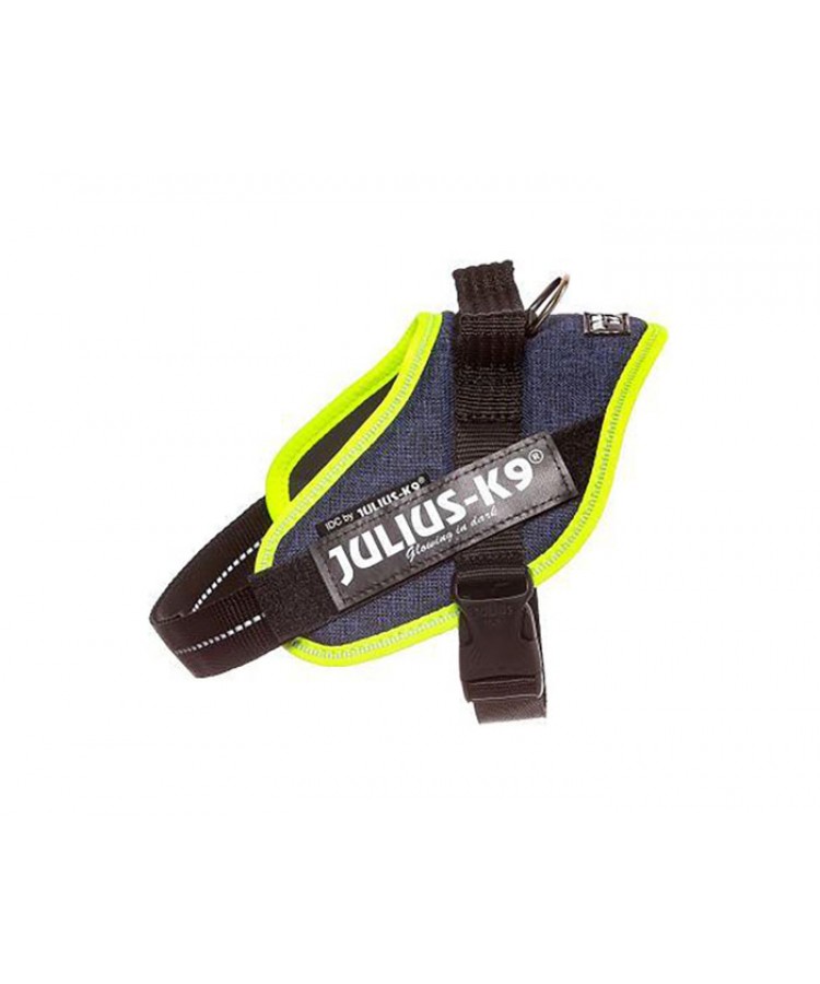 JULIUS-K9 шлейка для собак IDC®-Powerharness S/Mini (49-67см/ 7-15кг), джинса-зеленый неон