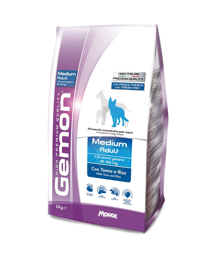 Gemon Dog Medium корм для взрослых собак средних пород тунец с рисом 3 кг