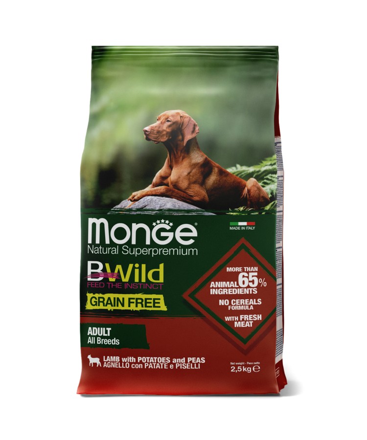 Сухой корм Monge Dog BWild GRAIN FREE, для собак, беззерновой, из мяса ягненка с картофелем 2,5 кг