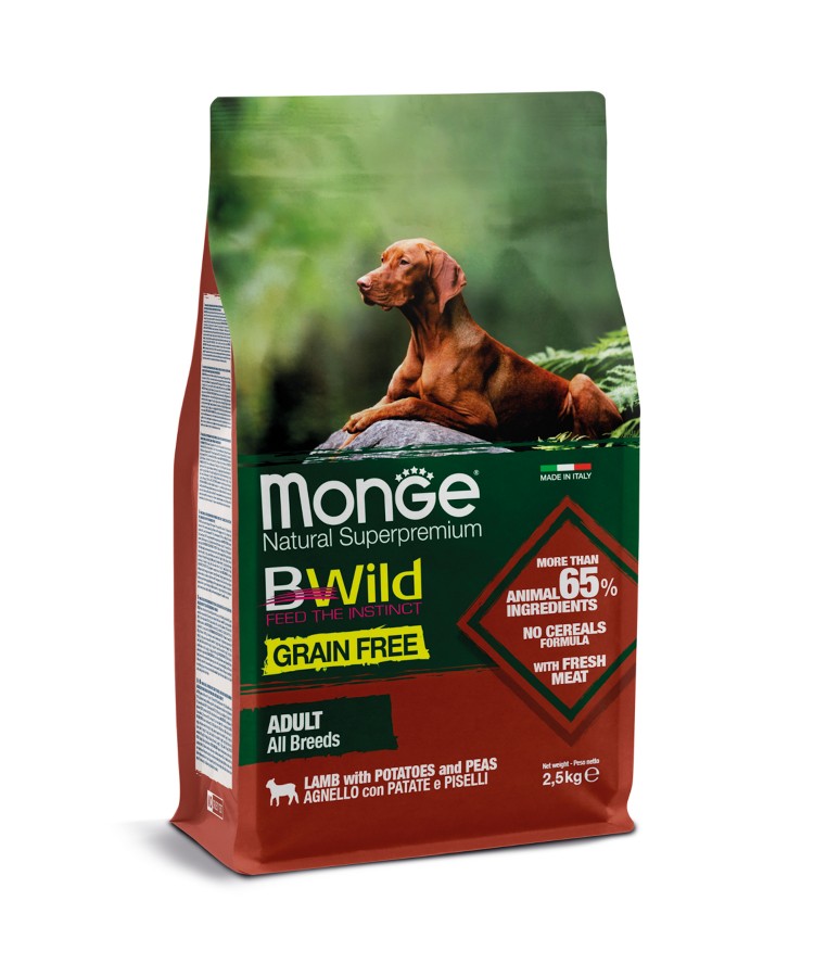 Сухой корм Monge Dog BWild GRAIN FREE, для собак, беззерновой, из мяса ягненка с картофелем 2,5 кг