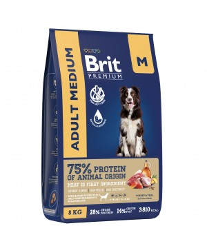 Brit (Брит) Premium Dog Adult Medium с индейкой и телятиной для взрослых собак средних пород 8 кг