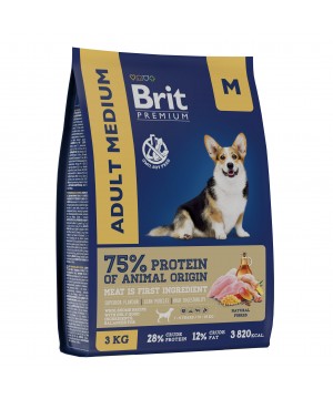 Brit (Брит) Premium Dog Adult Medium с курицей для взрослых собак средних пород 3 кг