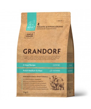 GRANDORF DOG 4 Meat PROBIOTIC MED&MAXI (4 мяса с пробиотиками для собак средних и крупных пород) 3 кг.