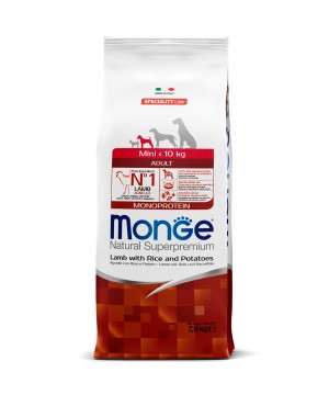 Сухой корм Monge Dog Speciality Line Monoprotein Mini, для взрослых собак мелких пород, из ягненка с рисом и картофелем 7,5 кг