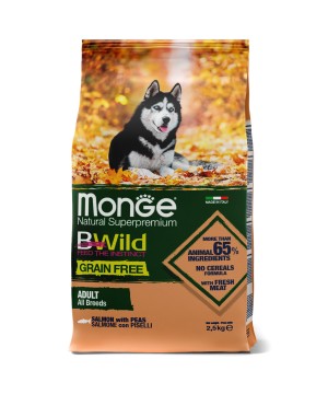 Сухой корм Monge Dog BWild GRAIN FREE, для взрослых собак, беззерновой, из лосося 2,5 кг