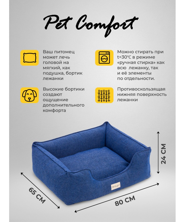 Лежанка Pet Comfort для собак средних пород, Alpha Mirandus 33, размер M, 65х80 см, синий